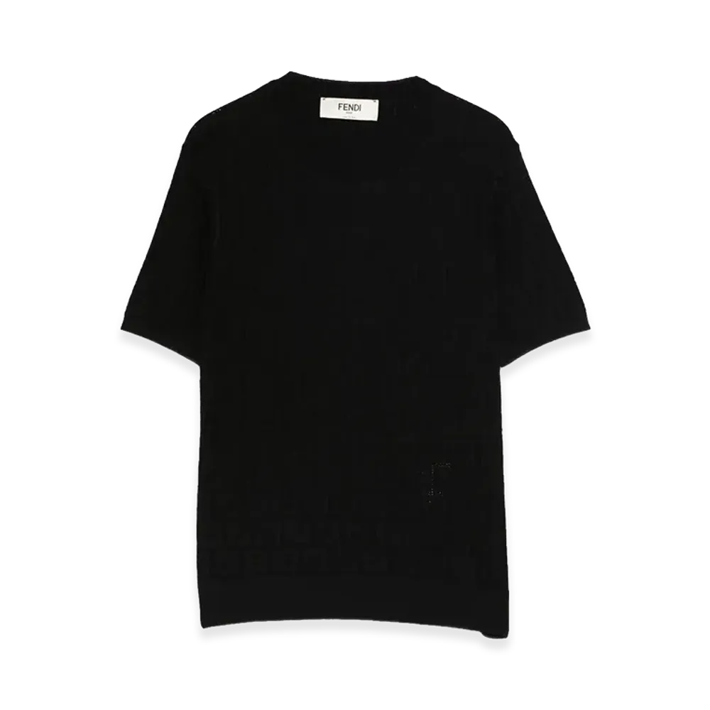 FENDI Women's Kids FF Intarsia Short Sleeve Sweater "Black"