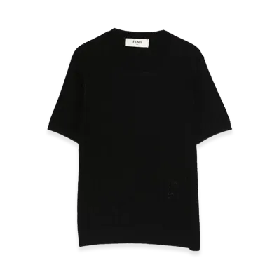 FENDI Women's Kids FF Intarsia Short Sleeve Sweater "Black"