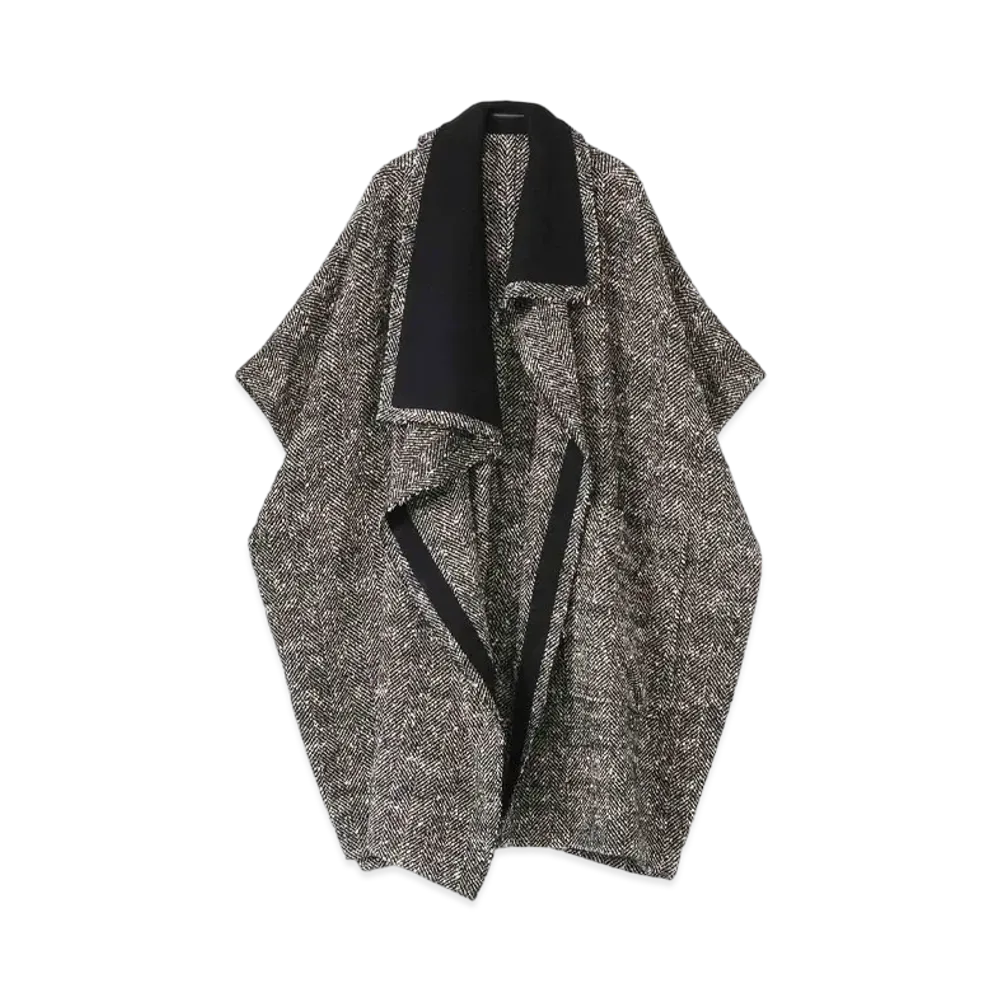 Yohji Yamamoto Y's WOOL SLUB YARN HERRINGBONE ASYMME CAPE "White/Black"