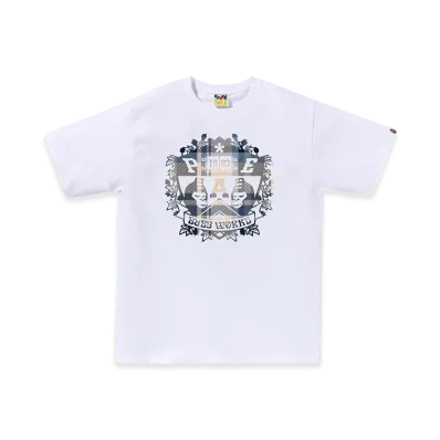 A BATHING APE Bape Check University Emblem Tee "White/Blue"