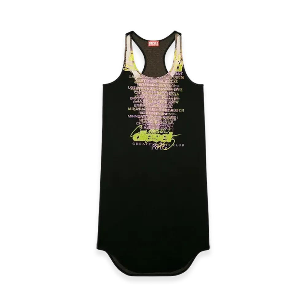 Diesel D-Shany-Long Sleeveless Tank Dress With Lyrics Print "Black"