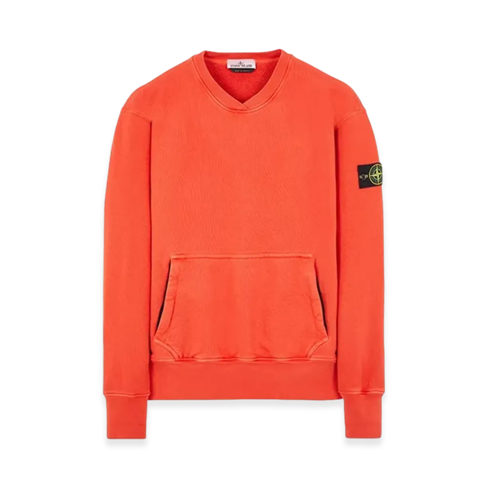 Stone Island 67555 Heavy Textured Fleece Garment Dyed Old Treatment Crewneck Sweatshirt - 23FW "Lobster Red"