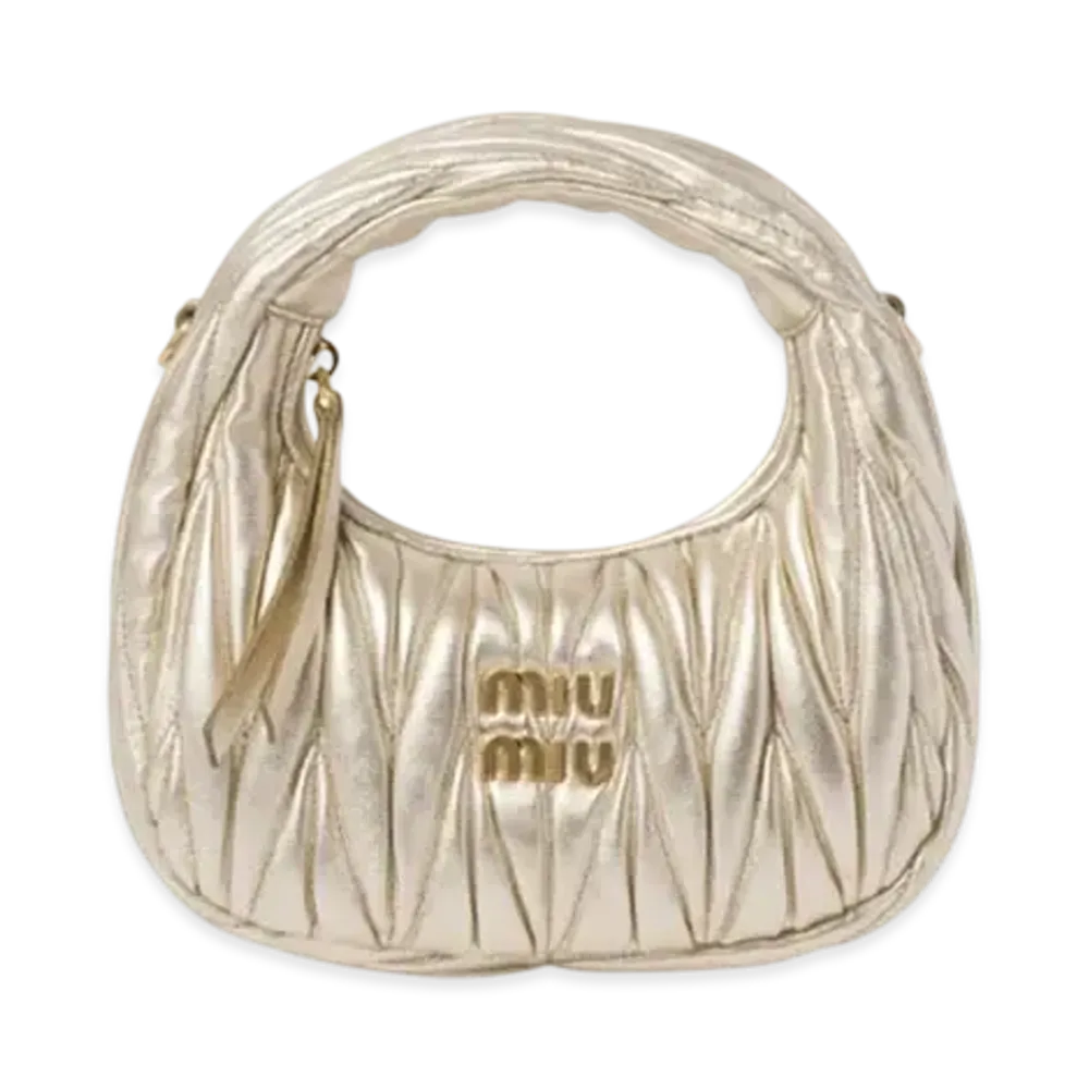 MIUMIU Wander Matelasse Nappa Leather Hobo Mini-Bag "Gold"