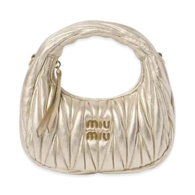 MIUMIU Wander Matelasse Nappa Leather Hobo Mini-Bag "Gold"