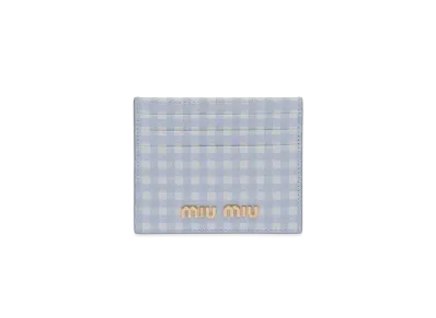 MIU MIU Printed Madras Leather Card Holder "Sky Blue/White"