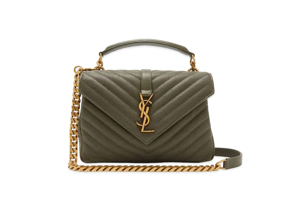 SAINT LAURENT College Medium Chain Bag In Quilted Leather "Gray Khaki"