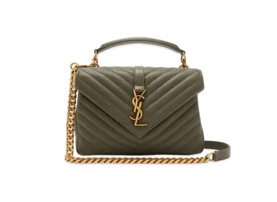 SAINT LAURENT College Medium Chain Bag In Quilted Leather "Gray Khaki"