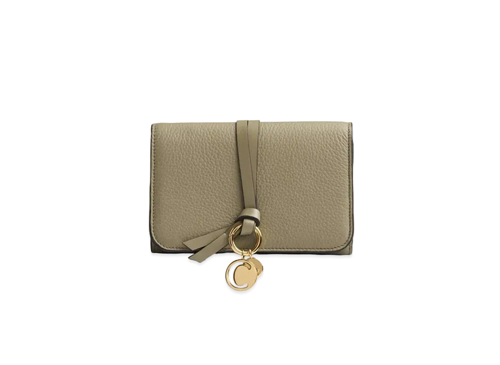 Chloe Women's Alphabet Compact Wallet For In Grained & Shiny Calfskin "Pottery Green"