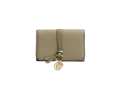 Chloe Women's Alphabet Compact Wallet For In Grained & Shiny Calfskin "Pottery Green"