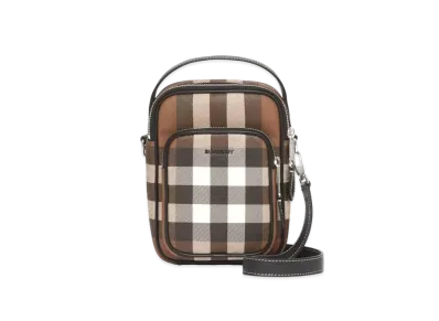 BURBERRY Check E Canvas Crossbody Bag "Dark Bachi Brown"