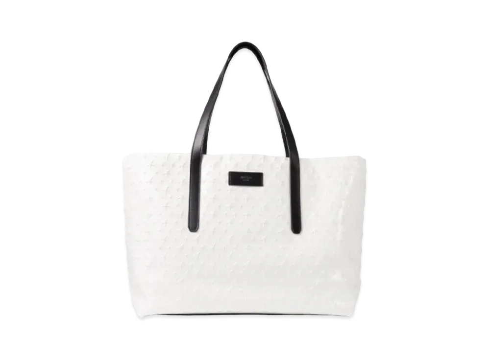 JIMMY CHOO PIMLICO/S Star Emboss Glossy Fabric Tote Bag "Latte"