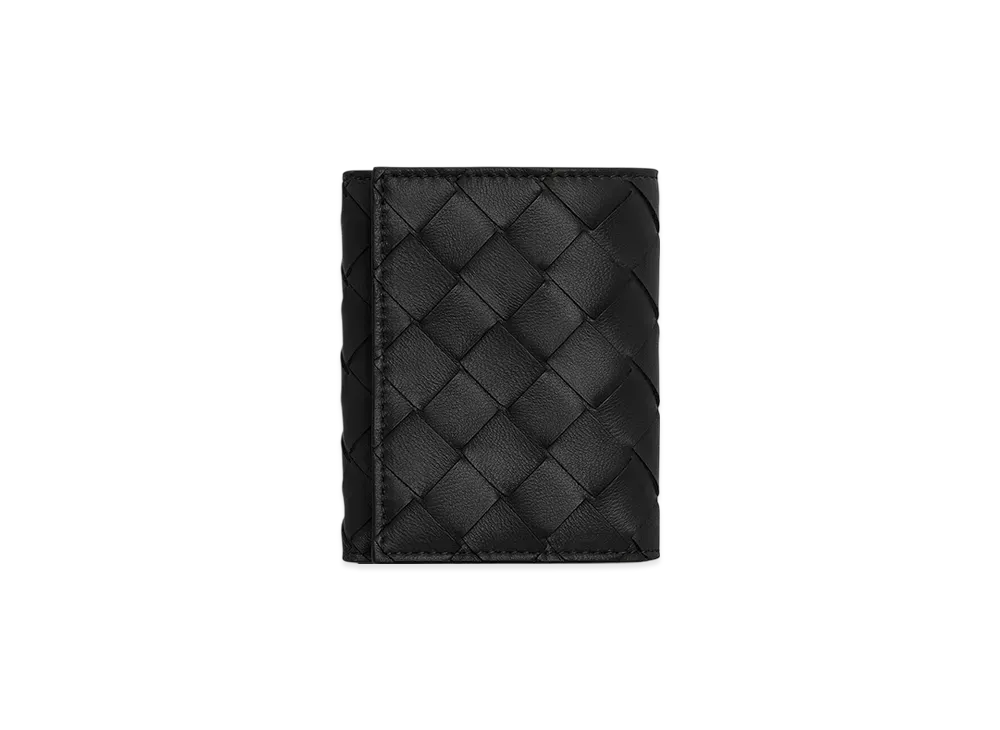 Bottega Veneta Small Intrecciato Tri-Fold Zip Wallet "Black"