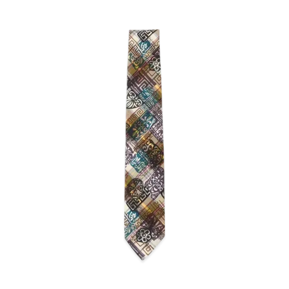 BEAMS Indian Madras Check Block Print Ivy Tie "Yellow"