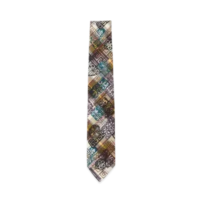 BEAMS Indian Madras Check Block Print Ivy Tie "Yellow"