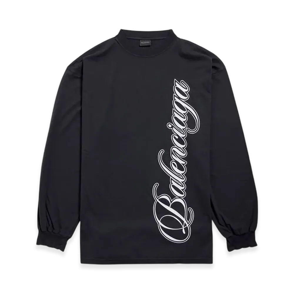 BALENCIAGA Cursive Long Sleeve T-Shirt Large Fit "Washed Black/White"