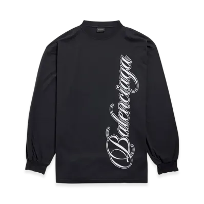 BALENCIAGA Cursive Long Sleeve T-Shirt Large Fit "Washed Black/White"