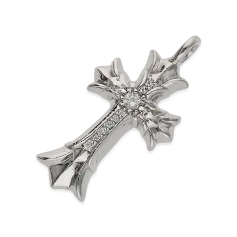 Chrome Hearts 18K Double CH Cross Pave Diamond Charm "White Gold"