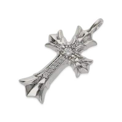 Chrome Hearts 18K Double CH Cross Pave Diamond Charm "White Gold"