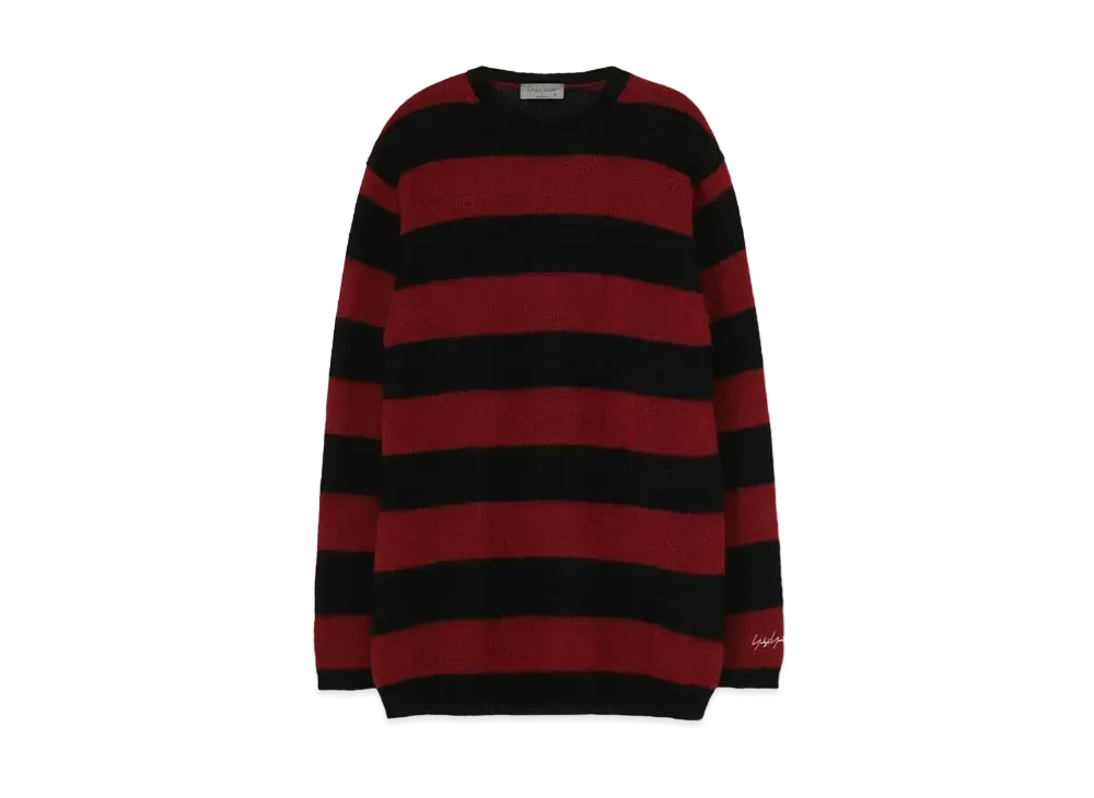 Yohji Yamamoto Pour Homme 5G PLAIN STITCH BRUSHED BORDER KNIT PULLOVER "Red/Black"