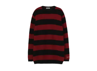 Yohji Yamamoto Pour Homme 5G PLAIN STITCH BRUSHED BORDER KNIT PULLOVER "Red/Black"
