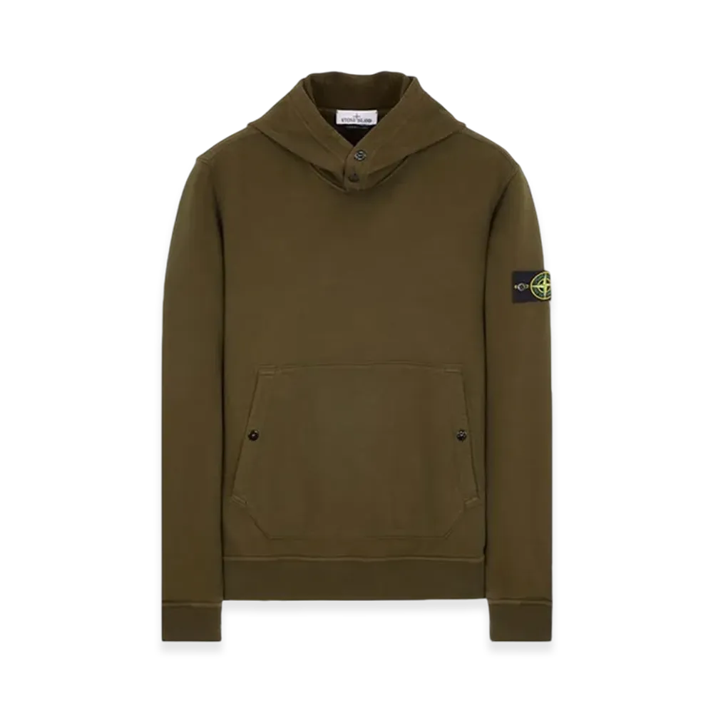 Stone Island 61720 Brushed Cotton Fleece Garment Dyed Crewneck Hooded Sweatshirt - 23FW "Olive Green"