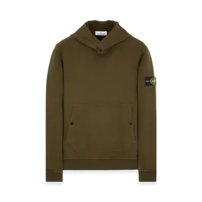 Stone Island 61720 Brushed Cotton Fleece Garment Dyed Crewneck Hooded Sweatshirt - 23FW "Olive Green"