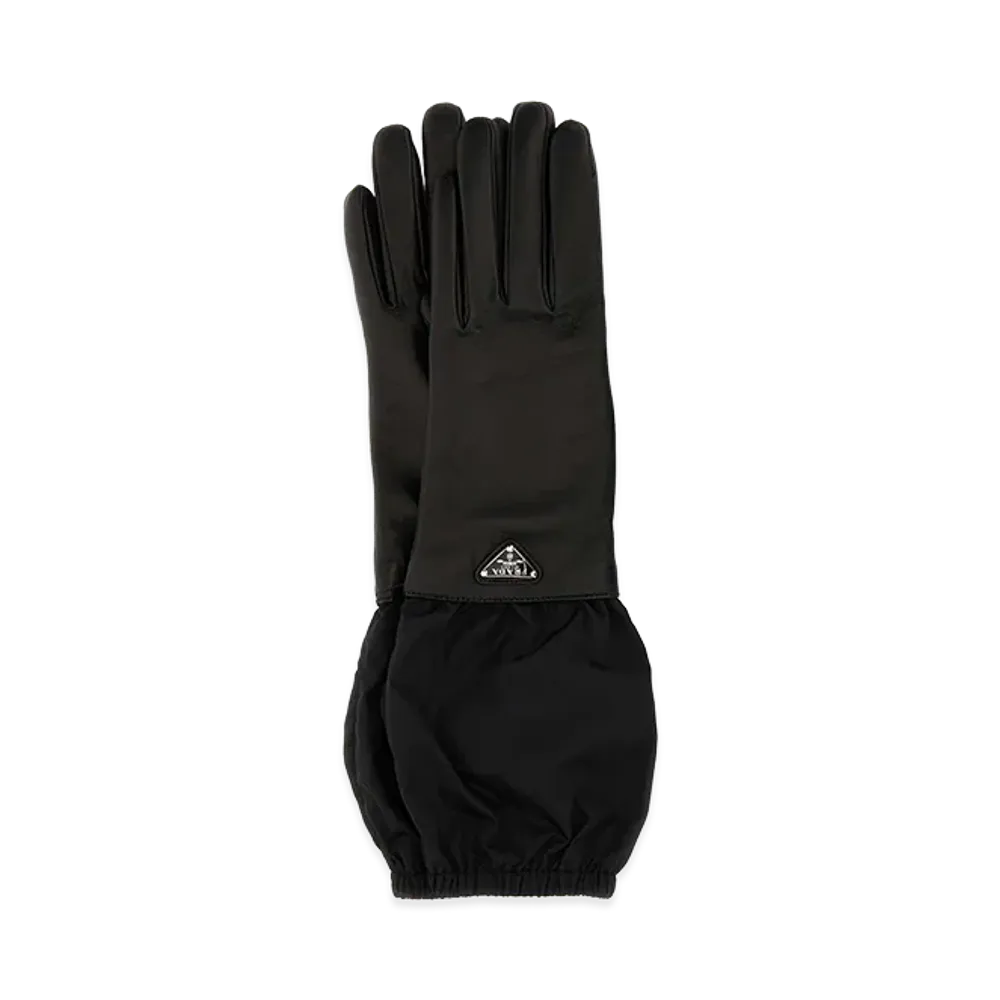 PRADA Women's Logo Nylon Leather Gloves "Black"