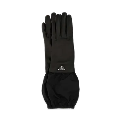 PRADA Women's Logo Nylon Leather Gloves "Black"