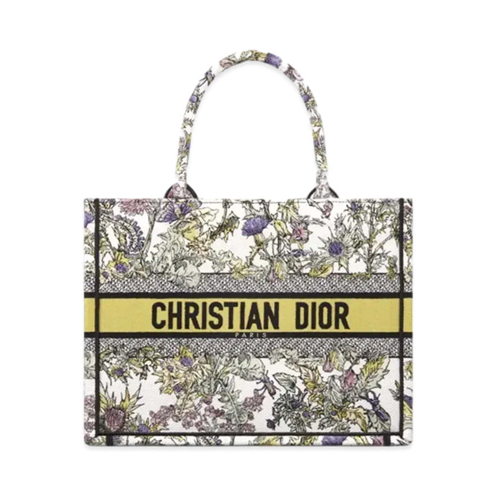 Dior Medium Dior Book Tote Embroidery with Dior Chardons Motif (36 x 27.5 x 16.5cm) "Latte/Yellow/Multicolor"