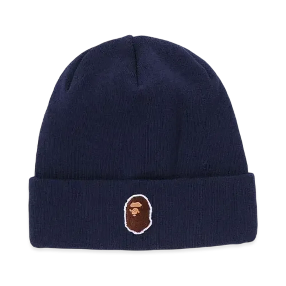 A BATHING APE One Point Ape Head Knit Cap "Navy"