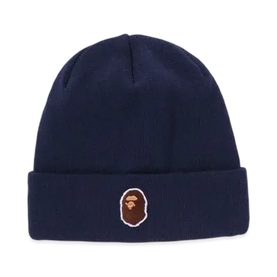A BATHING APE One Point Ape Head Knit Cap "Navy"