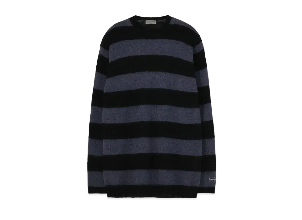 Yohji Yamamoto Pour Homme 5G PLAIN STITCH BRUSHED BORDER KNIT PULLOVER "Blue/Black"