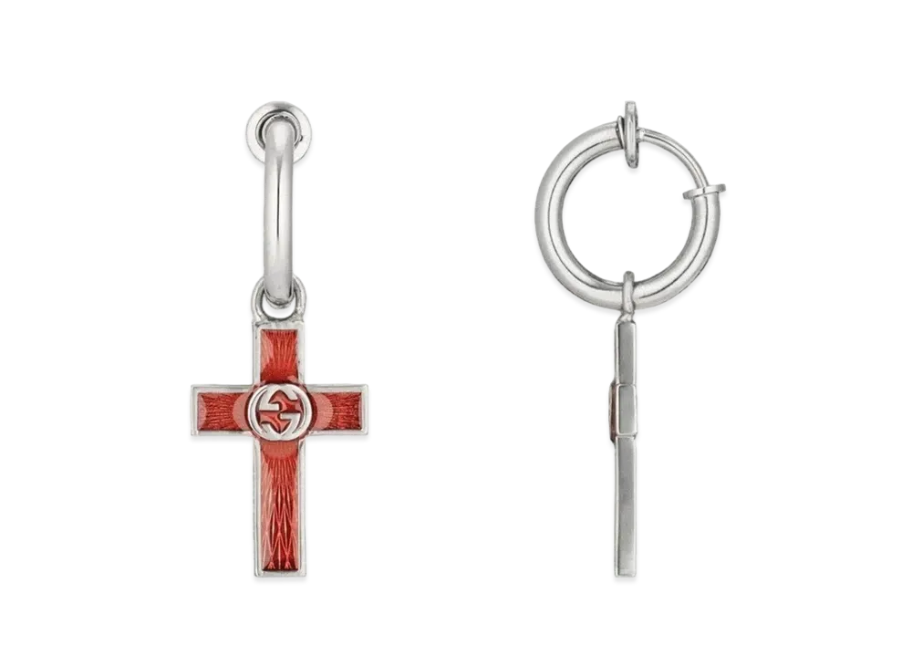 GUCCI Houndstooth G Letter Glaze Cross Single Earrings
