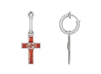 GUCCI Houndstooth G Letter Glaze Cross Single Earrings