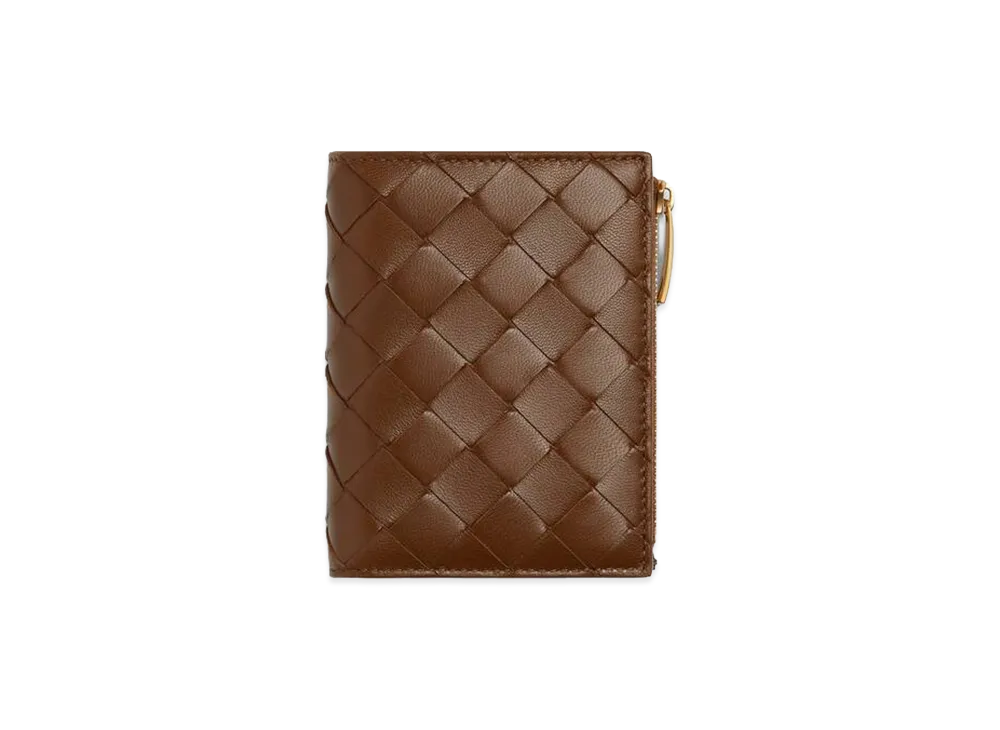 Bottega Veneta Intrecciato Small Bi-Fold Wallet "Nocciola/Dark Barolo"