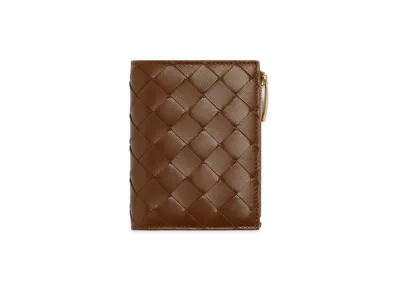 Bottega Veneta Intrecciato Small Bi-Fold Wallet "Nocciola/Dark Barolo"