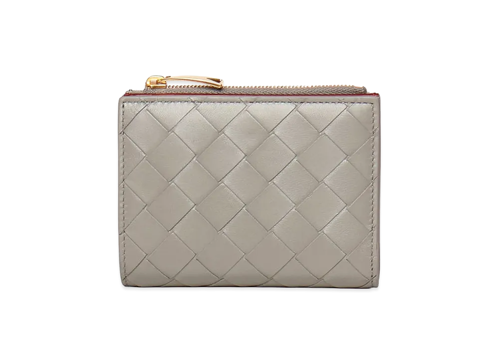 Bottega Veneta Women's Small Intrecciato Bi-Fold Wallet "Basalt/Lava Red"