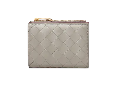 Bottega Veneta Women's Small Intrecciato Bi-Fold Wallet "Basalt/Lava Red"