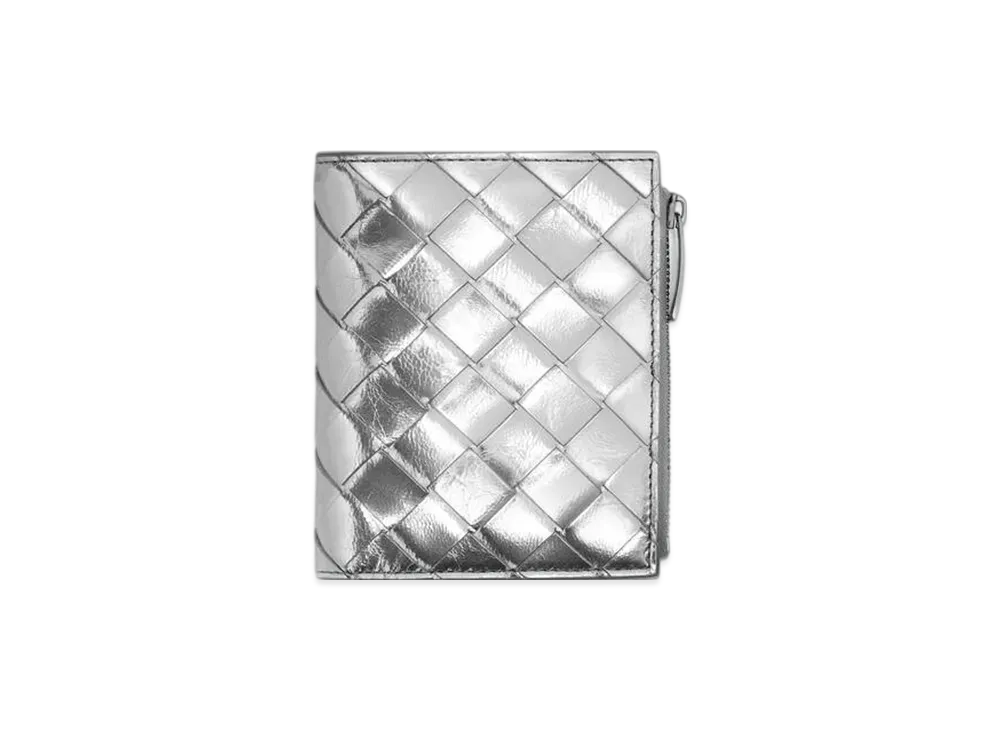 Bottega Veneta Intrecciato Small Bi-Fold Wallet "Silver"
