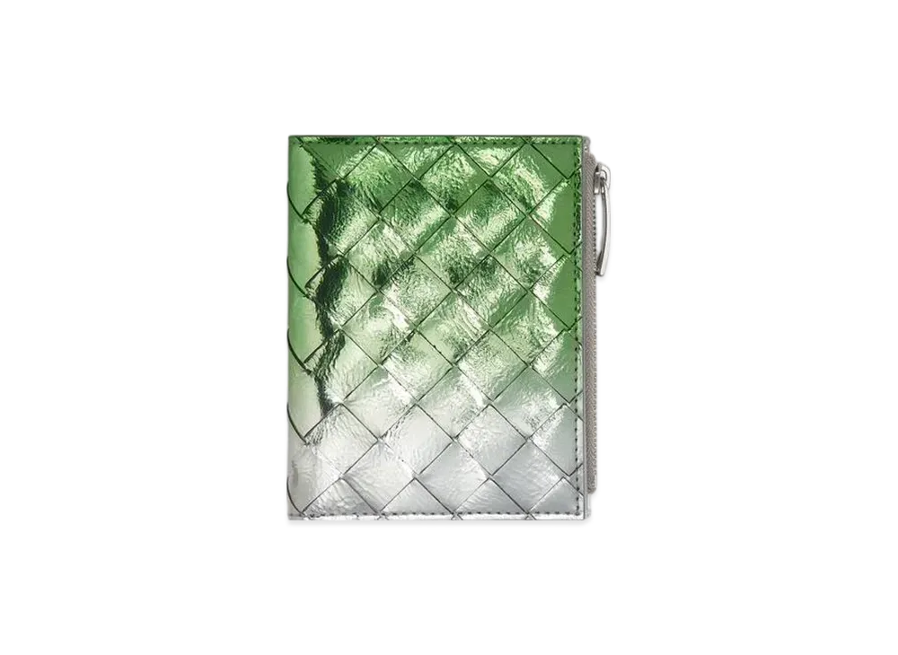 Bottega Veneta Intrecciato Small Bi-Fold Wallet "Silver/Fresh Mint"