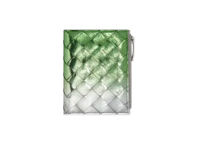 Bottega Veneta Intrecciato Small Bi-Fold Wallet "Silver/Fresh Mint"
