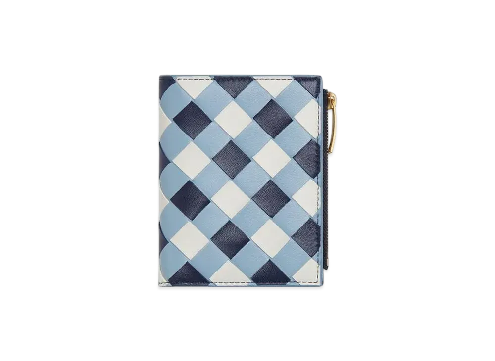 Bottega Veneta Intrecciato Small Bi-Fold Wallet "Abyss/Ice/White"