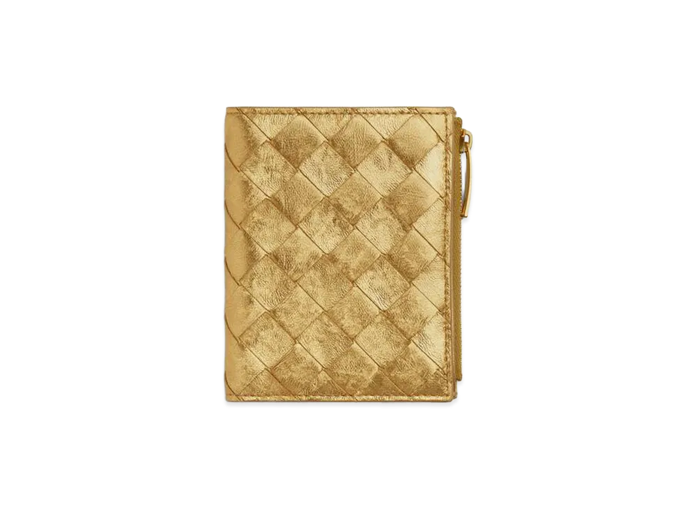 Bottega Veneta Intrecciato Small Bi-Fold Wallet "Gold"