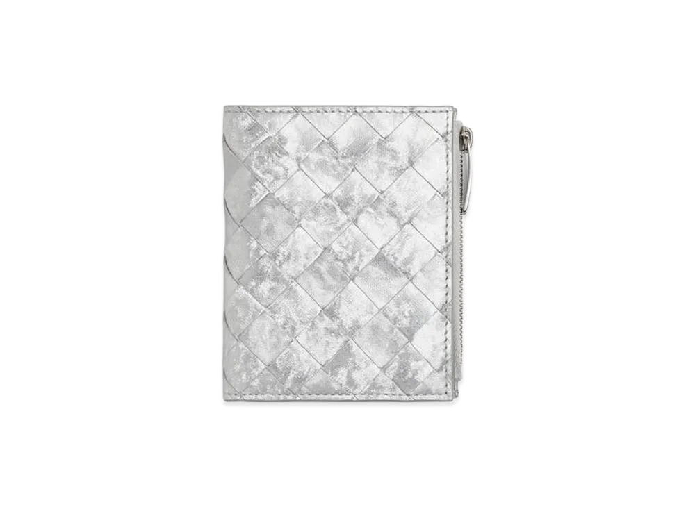 Bottega Veneta Intrecciato Small Bi-Fold Wallet "Silver"