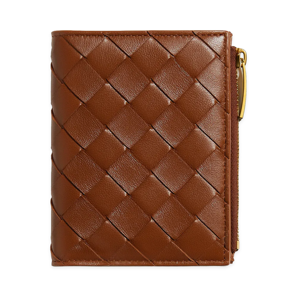 Bottega Veneta Women's Intrecciato Small Bi-Fold Wallet "Tannin"