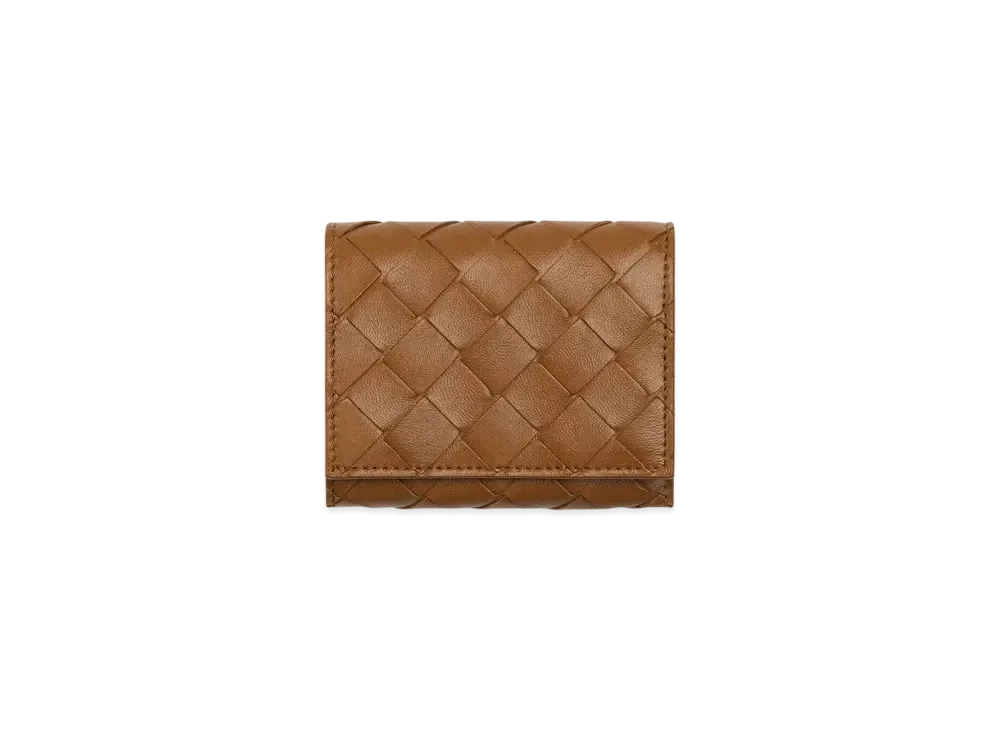 Bottega Veneta Intrecciato Tri-Fold Zip Wallet "Wood"