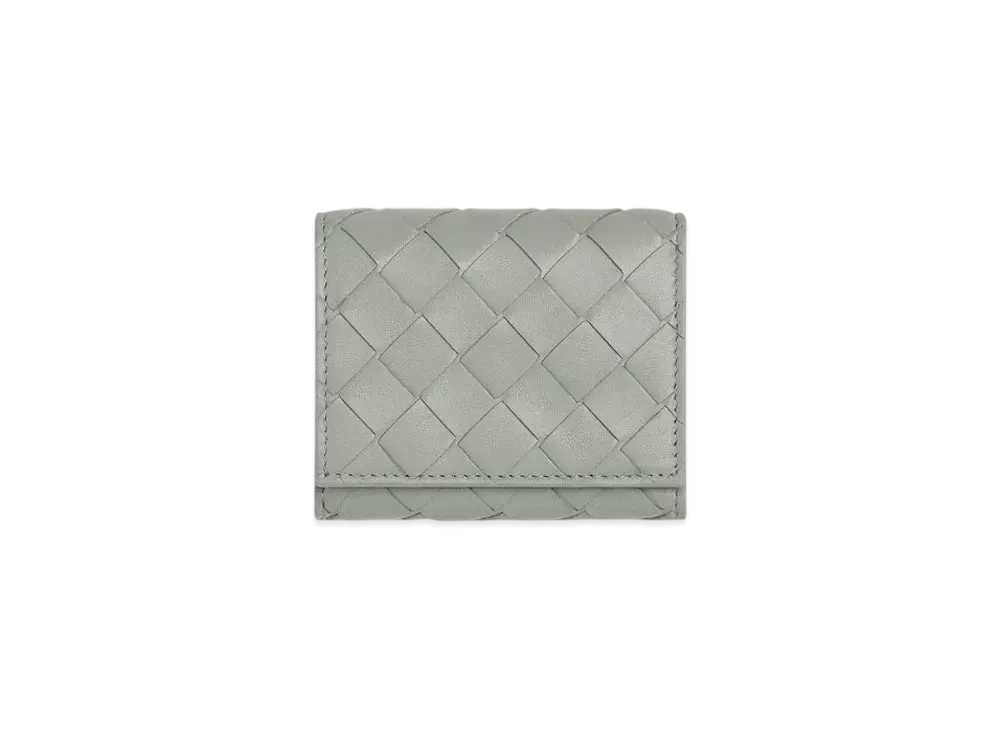 Bottega Veneta Intrecciato Tri-Fold Zip Wallet "Agate Grey"