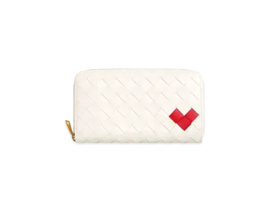 Bottega Veneta Intrecciato Zip Around Wallet "White/Vernis"