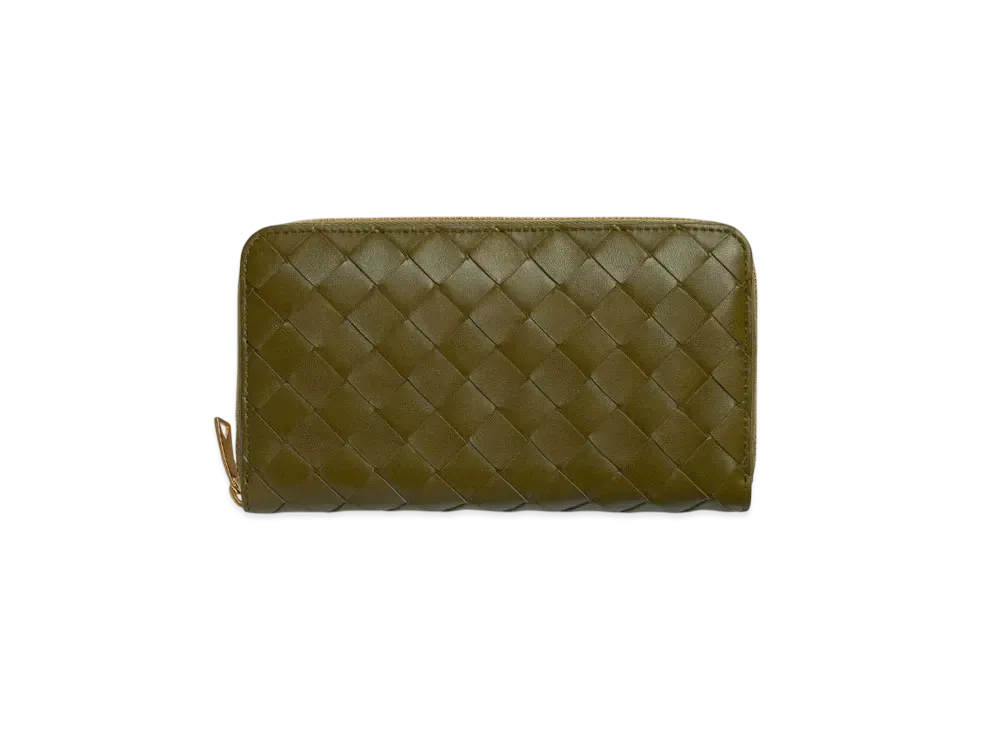 Bottega Veneta Intrecciato Zip Around Wallet "Olive Oil"