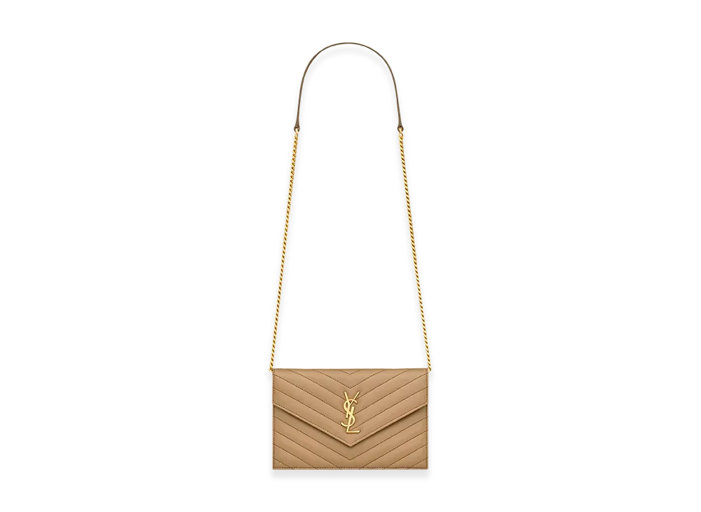 Saint Laurent Women's 'Envelope Cassandre' Wallet On Chain "Beige"